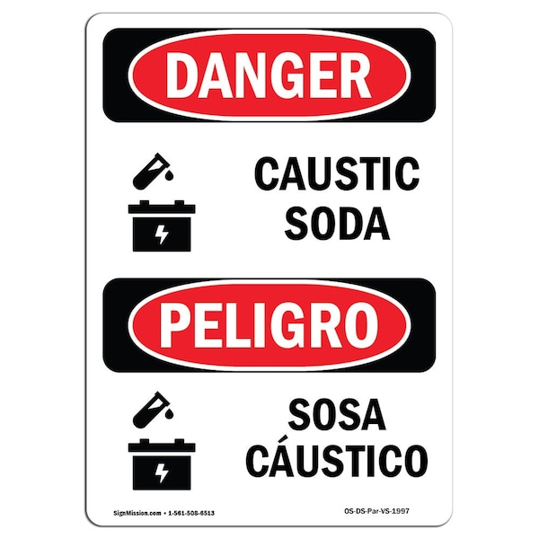 Safety Sign, OSHA Danger, 5" Height, Sosa Caustica, Bilingual Spanish, 10PK
